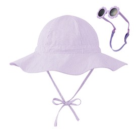 Durio Baby Sun Hat UPF 50+ Sun Protection Hat for Boys Girls Baby Sunglasses 6-12 Months with Strap Wide Brim Baby Beach Hat Adjustable Baby Hats Newborn Purple 6-12 Months