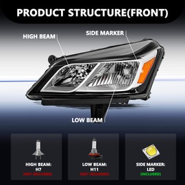 Aosky Headlight Assembly Compatible with 2013-2017 Chevy Traverse Factory Halogen Type OE Style Replacement Chrome Housing Headlamp Left Driver Side LH