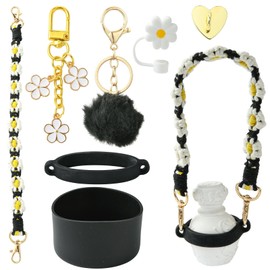 KitBeads Black Tumbler Cup Accessories Set Including Water Bottle Handle Strap, Siliocne Cup Boot, Straw Cover, Key Charm for Tumbler Cup 30oz 40oz, Metal, No Gemstone
