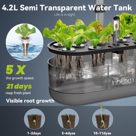inbloom 12 Pods Hydroponics Growing System Kit, Herb Garden Planter Indoor Kit, Indoor Gardening Hydroponics Growing System with 4.2L Water Pump, Height Adjustable, Gifts for Woman, Transparent Black