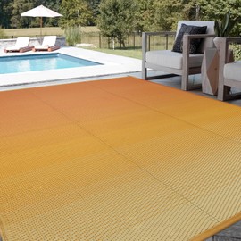 Lahome Waterproof RV Outdoor Rugs for Camping 8x10,Reversible Plastic Straw Rug Patio Rv Mats for Outside Under Awning,Portable Lightweight Carpet for Porch Backyard,Orange-Yellow 8x10