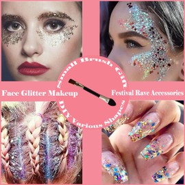 Body Glitter Face Glitter Gel: Singer Concerts Disco Festival Rave Accessories Face Glitter Makeup Chunky Sequins Mermaid Face Body Hair Glitter Gel (2 Silver)