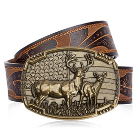 BISON DENIM Western Cowboy Leather Belt for Men Women Cowgirl, Mens Buckle Belt for Jeans, Country Belt, Men's Gifts