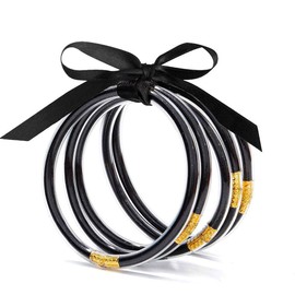 MJartoria Glitter Jelly Bangles Bracelets Set Glitter Filled Jelly Silicone Bracelets for Women (Black)