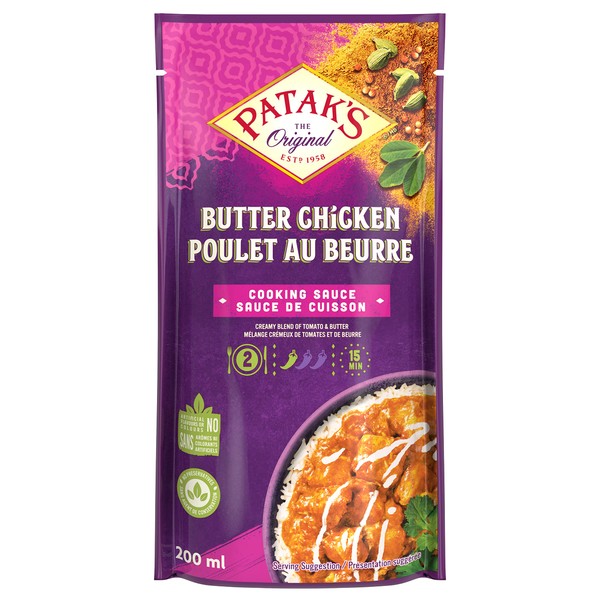 Patak's, Butter Chicken, Cooking Sauce for Two, Creamy Blend of Tomato & Butter, Tasty & Flavourful, Quick & Easy Preparation, Authentic Indian Cuisine, 200ml