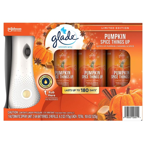 Glade Automatic Spray Diffuser Kit Pluse 3 Refills Limited Edition PUMPKIN SPICE THINGS UP
