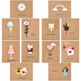 Pack of 12 Gift Cards, Greeting Cards for Congratulations, Birthday Cards Set with Envelopes, Wedding Greeting Cards, Congratulations, Folding Cards with Envelope Made of Kraft Paper
