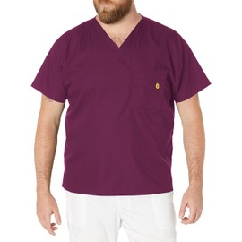 WonderWink Men's Big The Alpha Unisex V-Neck Scrub Top, Wine, 2X