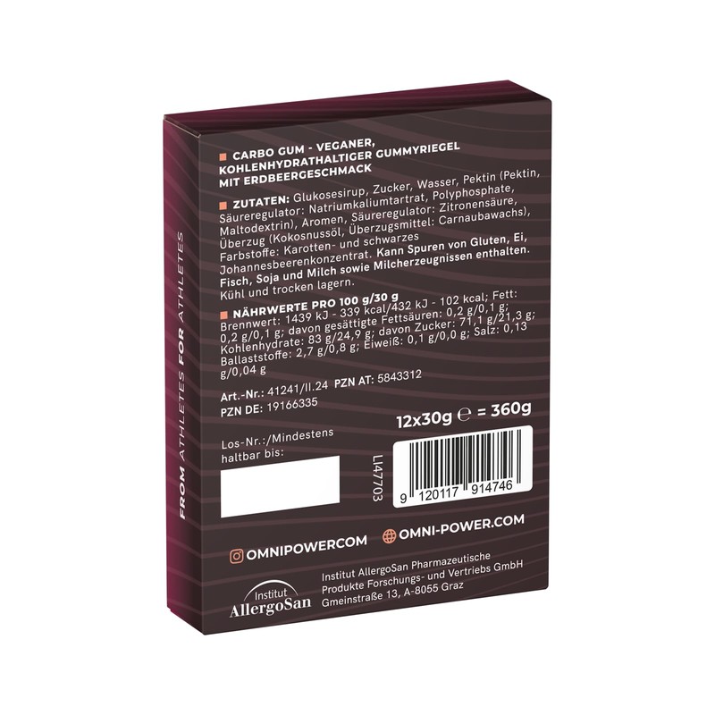 OMNi POWER Carbo Gum Erdbeere | Riegel statt Gel |