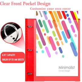 INFUN Telescoping 3 Ring Binder - 4PCS, Flexible Round Binder with Customizable Front Cover and Clear Catalog Pocket, Holds 8.5x11 inch Paper- Green, Red, Orange, Blue