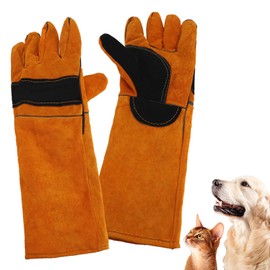 Animal Handling Gloves Bite Proof, Leather Anti Scratch Protective Pet Gloves for Cats Dogs Grooming, Reptiles, Veterinary Visit for Pet Bird Falcon Livestock Snake (Yellow, 17.7in/45cm)