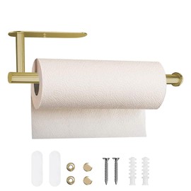 Paper Towel Holder,Paper Towel Holder Under Cabinet Self Adhesive Kitchen Countertop Wall Mount Paper Towel Holders with Screws for Rough Surface,Vertically or Horizontally (Gold)