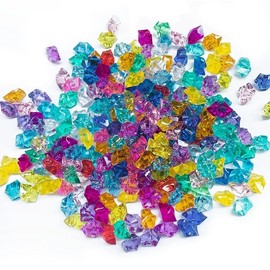 WADY 200 PCS Dazzling Clear Ice Rocks, Fake Ice Plastic Gems, Acrylic Crushed Ice Stones, Colorful Fake Ice Rocks, Mini Fake Diamonds for Vase Fillers, Table Scatter Decor (Mixed)