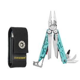 LEATHERMAN - Signal Survival Multi-Tool with 19 Tools, Lockable Iron Rod, Hammer and Whistle, in Stainless Aqua and Nylon Case