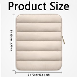 Puffy Laptop Sleeve,Quilted Design, Suitable for 13 Inch Laptops,College Student Gifts for Christmas,Cream Colour