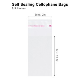 Pomei 2"x 3.1" 200 PCS Clear Plastic Self-Sealing Cellophane Bags - Resealable Poly Cello for Packaging, Candy, Cookies, Pastry, and Treats