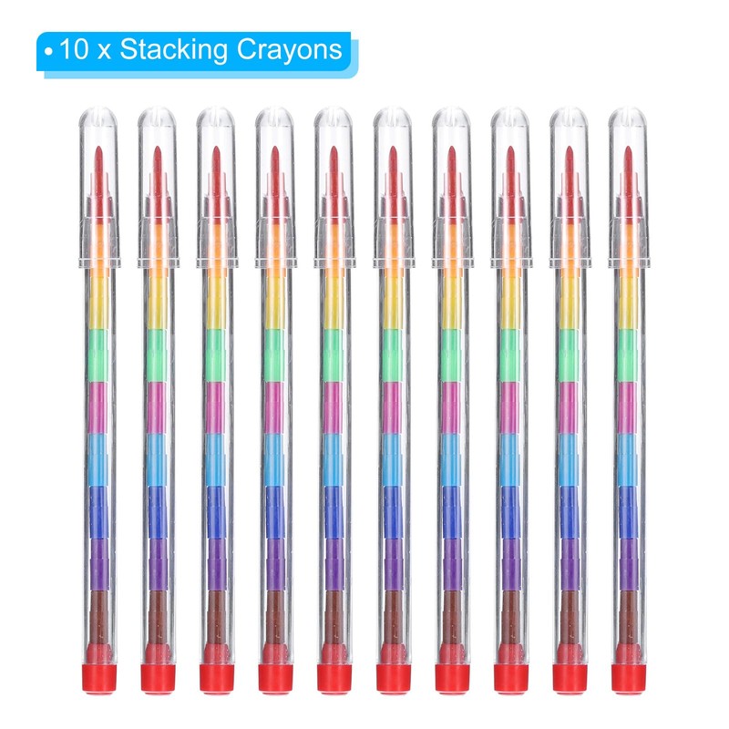 PATIKIL Stacking Crayons, 10 Pack 10 Colors Stackable Buildable Round