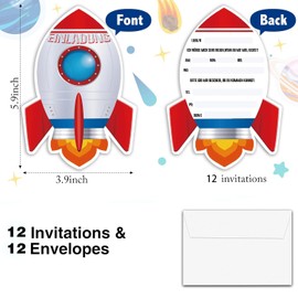 ZELAITE 12 Rocket Invitation Cards Children's Birthday Party for Boys and Girls, Birthday Invitations for Children Including 12 Envelopes, Birthday Invitations, Party Decoration, Invitation First Day
