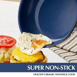 KOCH SYSTEME CS Stainless Steel Frying Pan with Lid, 12 Inch Pan with Nonstick Blue Ceramic Coating, Nonstick Skillet, Induction Compatible