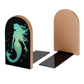 Silhouette Mermaid Book Ends Decorative Wood Bookends for Shelves Kids Room Desk Home Office Book Stoppers for Magazines,Books, DVDs, 1 Pair/2 Pieces(5x3.1 in)