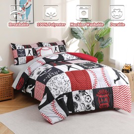 Tasselily 6 Pcs Baseball Bedding Sets Sports Full Comforter Set with Sheets for Boys,Soft Lightweight Full Bed in A Bag for Kids Teens