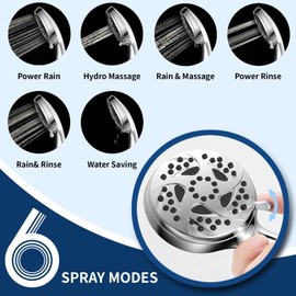 Hand Held Shower Head, High Pressure 6 Spray Mode Handheld Showerhead, Chrome Shower Head with 59 Inch Stainless Steel Hose and Adjustable Bracket