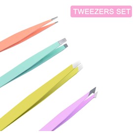 Professional Stainless Steel Tweezers Set, 4 Pcs Eyebrow Tweezers Set for Facial Hair, Precision Tweezers Set for Ingrown Hair Remove Eyelash Extension