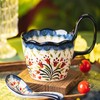 OZY Handpainted Soup Bowl with Handle,Ceramic Cereal Bowl Great for