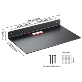 YUjieSTC Floating Shelves for Wall, 3.0mm Thick Aluminium Alloy Floating Shelves, Suitable for Bedroom, Living Room, Bathroom, Kitchen, Office Etc(Black, 12 Inch)