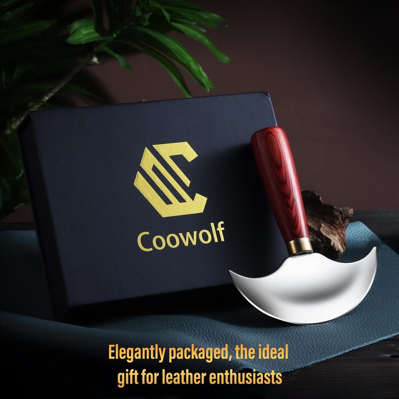 Coowolf Leather Knife with Wooden Handle, Leather Working Tools for