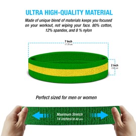 Suddora Striped Sweatband Set, Moisture Wicking 2 Wristbands and 1 Headband, Breathable Athletic Sweat Bands for Sports, Costumes & Cosplay, Matching Bands to Wear with Jersey, Green Yellow Green