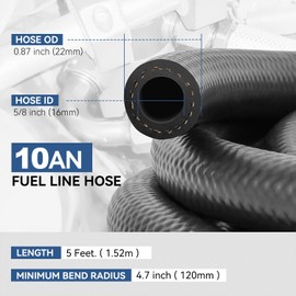 Auto Dynasty 10AN AN-10 5/8" (16mm) ID Push Lock Fuel Line Hose Universal For Automotive Gasoline/Engine Oil/Fuel System, 300PSI (Max Pressure), 5FT Length, Black NBR Rubber