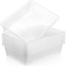 Hoteam 10 Pcs Flat Storage Tray Organizer Bin Letter Size Paper Trays for Classroom Art Activity Plastic Stackable File Organizer for School Office Teacher Book Organization(Clear)