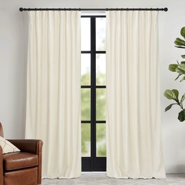 RYB HOME Ivory Velvet Curtains - Super Soft Bedroom Back Tab Window Curtains & Drapes Energy Efficiency Boho Curtains for Living Room Home Office, W 52 x L 90, 2 Panels