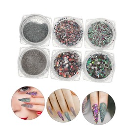 FOMIYES DIY Flakes for Nails Nail Crystal Powder Sparkling 6 Colors Vintage Glitter Sequins Reflective Nail Glitter Powder Manicure