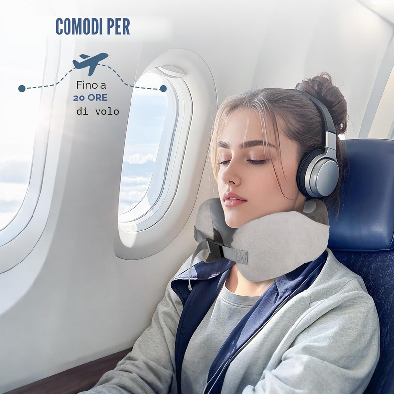 Euqvunn Cuscino da Viaggio Regolabile con Borsa, Cuscino Viaggio in