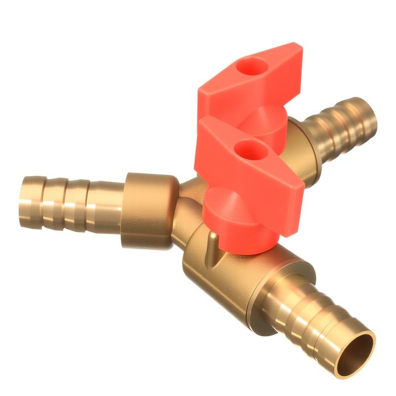 Chiloskit Shut Off 3 Way Ball Valve, Brass 3/8" Hose