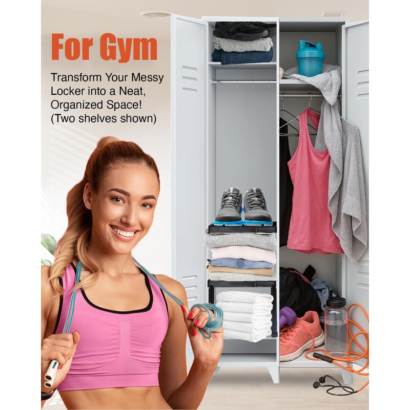 Piffny Locker Organizer Shelf, Adjustable Width and Height, Stackable, 2