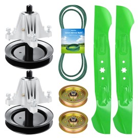 Magorfas 46" Lawn Mower Deck Rebuild Kit Fits for Cub Cadet LTX1045 LTX1046 LTX1046VT, Includes 2 Spindle 618-04865 + 2 Flat Idler Pulley 753-08171 + 2 Blades 942-04244 + 1 103" Belt 954-04219