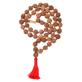 Rudraksha mala Beads necklace Rudraksh Japa 5 Mukhi ( 5 Face ) Hand Knotted Prayer Beads Sizes 6mm 8mm 10mm 12mm Energized Chakra mala w/ Pouch (12MM KNOTTED HALF MALA (54+1) BEADS)