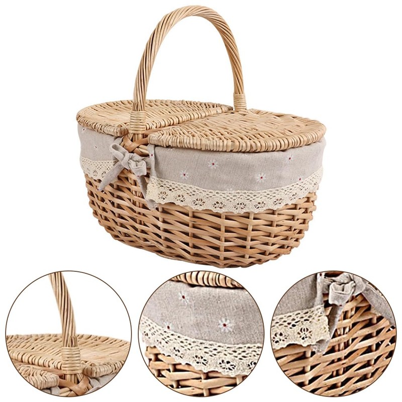 Picnic Basket, Outdoor Carrier, Removable Liner, Rustic Woven Wicker Basket