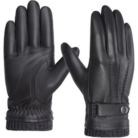 BISON DENIM Men's Winter Sheepskin Leather Gloves, Wool Cashmere Lining, Touchscreen Compatible, Driving Gloves for Men