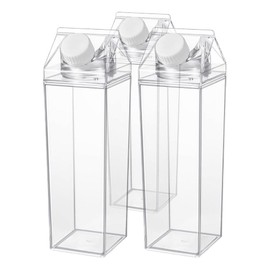 PRETYZOOM 3pcs Plastic Milk Cartons, 17oz Clear Milk Box Leakproof Juice Contains, Reusable Milk Carton Container for Refrigerator