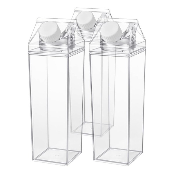 PRETYZOOM 3pcs Plastic Milk Cartons, 17oz Clear Milk Box Leakproof