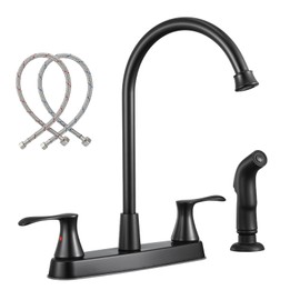 Kitchen Faucet with Sprayer, Stainless Steel Kitchen Sink Faucet, 4 Hole 8 Inch Centerset RV Faucet for Kitchen Sink, Matte Black Kitchen Faucet with Side Sprayer