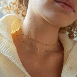 FOCALOOK Double Layered Necklace for Women Choker Necklace Satellite Chain Gifts Jewellery (Gold Plated)