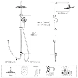 Hurran Shower System with 10 Inch Rain Shower Head and Handheld Sprayer, 3-Function Wall Mounted Bathroom Shower Faucet Set Height Adjustable Holder, Shower Trim Kit Valve Included, Brushed Nickel
