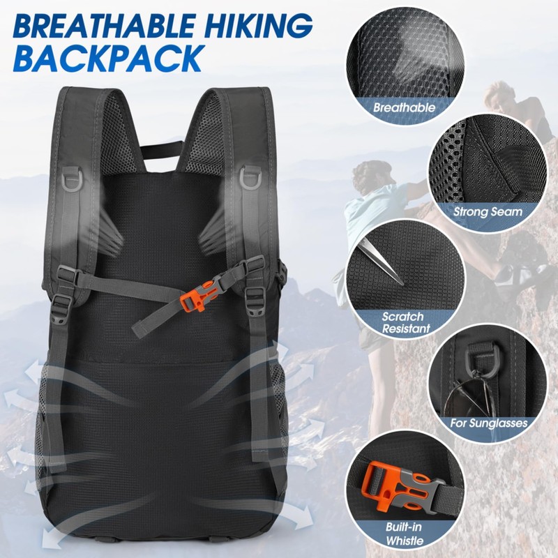 Hiking Backpack Men Women 40L Waterproof Backpack Foldable Lightweight Travel