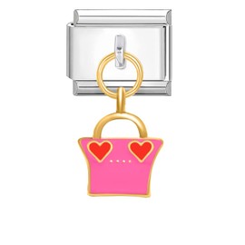 Quiges - 9 mm Italian Style Charm Module Stainless Steel Bag Pendant for Italian Bracelets, Copper