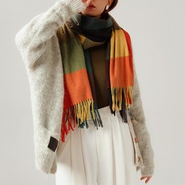 Enwokran Women Scarves Soft Plaid Wrap, Long Oversized Soft Warm Tartan Wraps Wool Spinning Tassel Shawl Stole Scarf Blanket,Great Christmas or Birthday Gift for Lady Women Girls (Colorful)